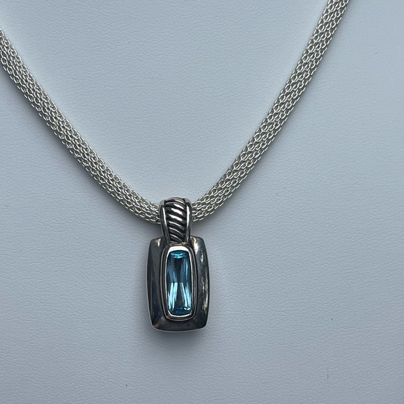 925 “Waterford” Blue Topaz Pendant With Mesh Choker Necklace - Picture 5 of 15